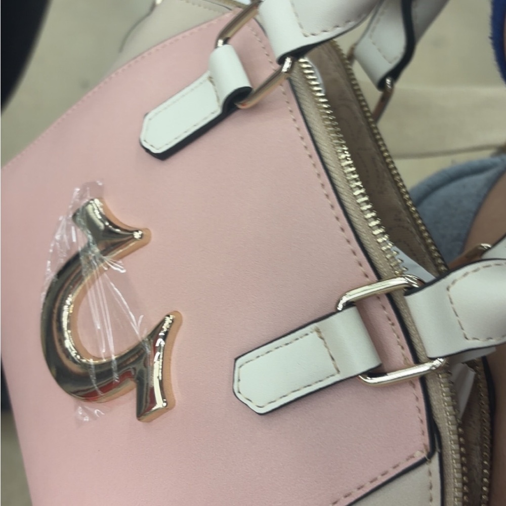 True Religion Pink and White Satchel with Structured Design